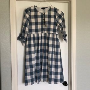 ROOLEE Blue and White Plaid Midi Dress